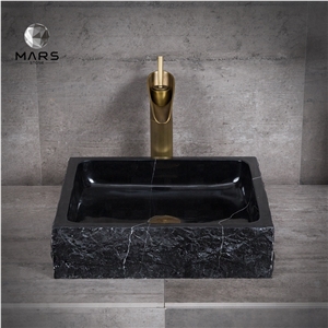 2021 Coffee Grey Wooden Vein Rectangular Marble Wash Basin