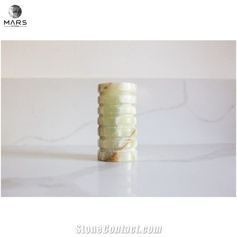 Artistic Handmade Light Green Onyx Candle Holder