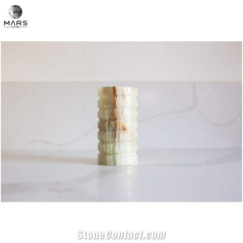 Artistic Handmade Light Green Onyx Candle Holder