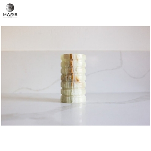 Artistic Handmade Light Green Onyx Candle Holder