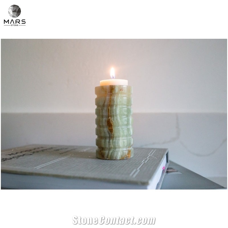 Artistic Handmade Light Green Onyx Candle Holder
