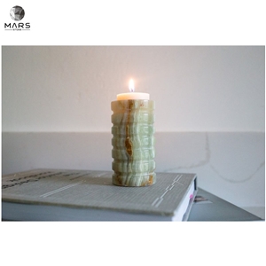 Artistic Handmade Light Green Onyx Candle Holder