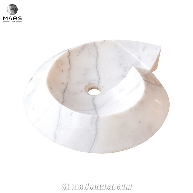 Beautiful White Marble Helix Shape Stone Sink Polished Basin