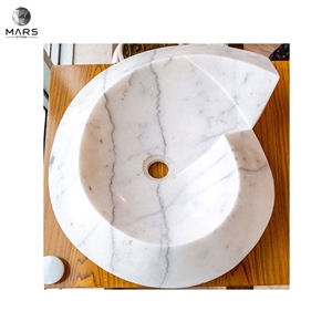 Beautiful White Marble Helix Shape Stone Sink Polished Basin