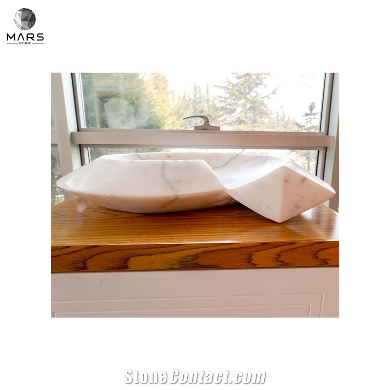 Beautiful White Marble Helix Shape Stone Sink Polished Basin