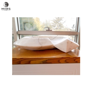 Beautiful White Marble Helix Shape Stone Sink Polished Basin