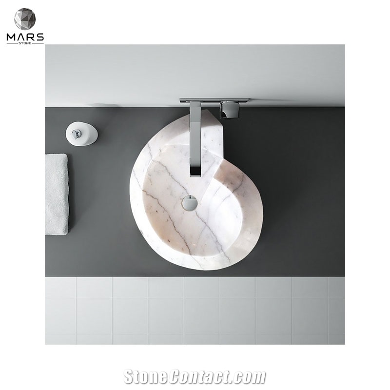 Beautiful White Marble Helix Shape Stone Sink Polished Basin