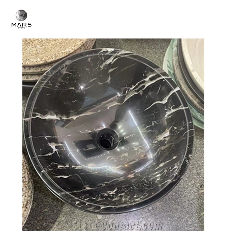 Black Marble Stone Sink Basin With Rectangular Shape