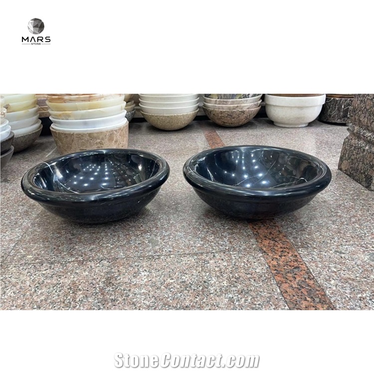 Black Marble Stone Sink Basin With Rectangular Shape