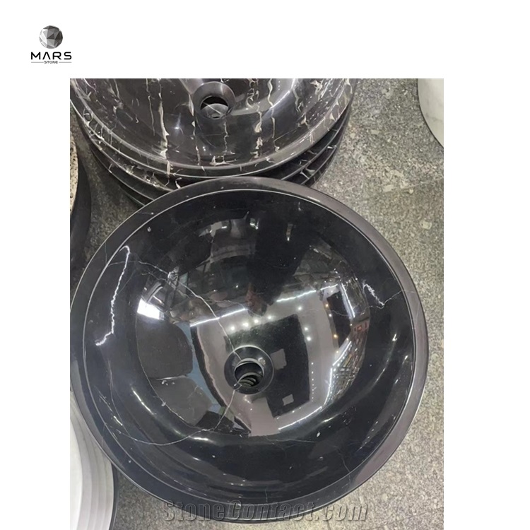 Black Marble Stone Sink Basin With Rectangular Shape