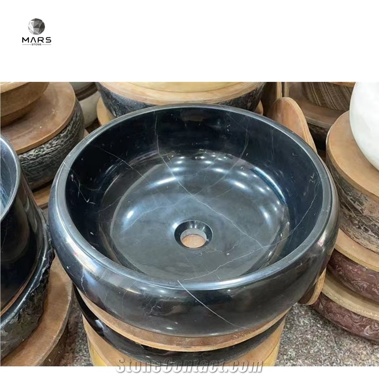 Black Marble Stone Sink Basin With Rectangular Shape