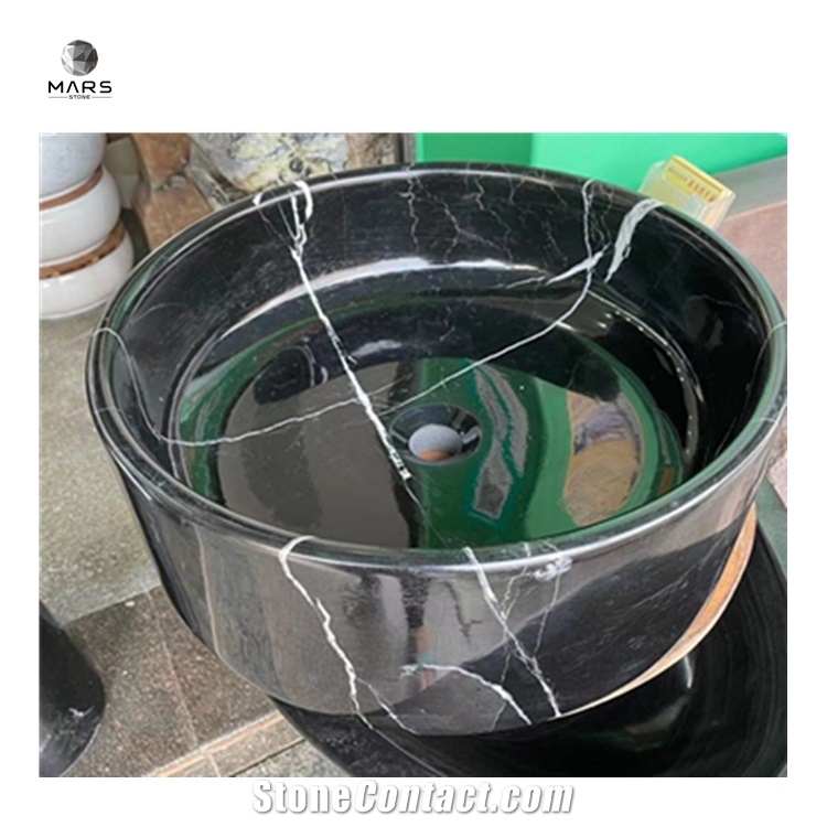 Black Marble Stone Sink Basin With Rectangular Shape