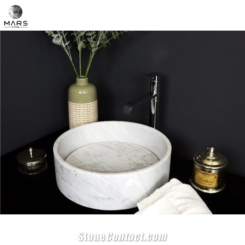 Cheap Carrara Natural White Marble Round Washbasin