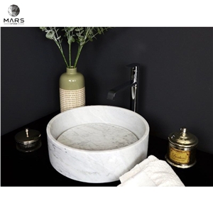 Cheap Carrara Natural White Marble Round Washbasin