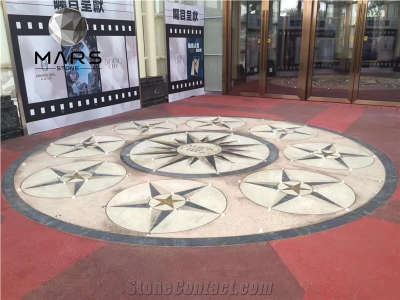 Custom Luxury Brass Inlay Marble Stone Waterjet Medallion