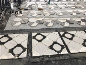 Custom Luxury Brass Inlay Marble Stone Waterjet Medallion