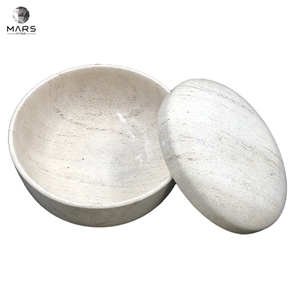 Durable Pet Dog Feeder Round Shape Beige Marble Bowl