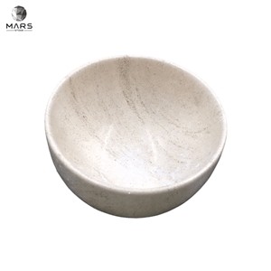 Durable Pet Dog Feeder Round Shape Beige Marble Bowl