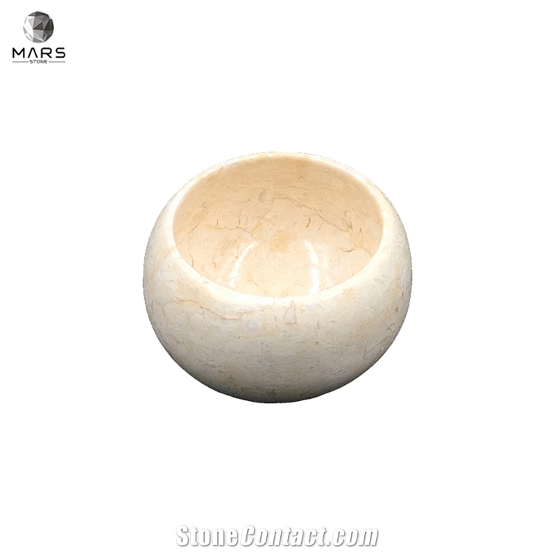 Durable Pet Dog Feeder Round Shape Beige Marble Bowl