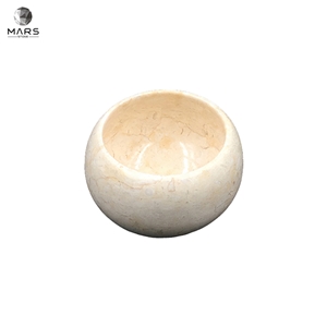 Durable Pet Dog Feeder Round Shape Beige Marble Bowl