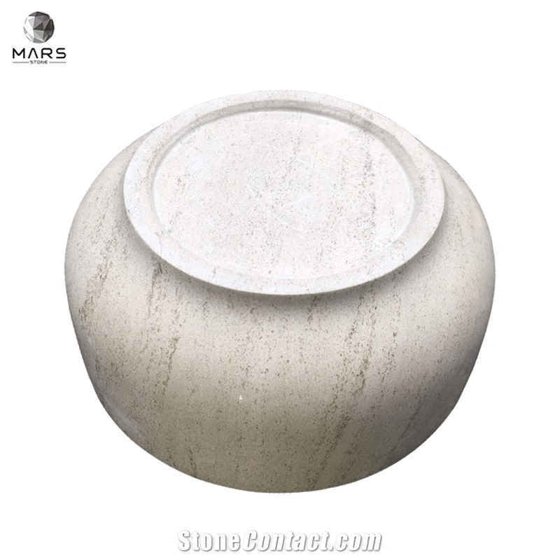 Durable Pet Dog Feeder Round Shape Beige Marble Bowl