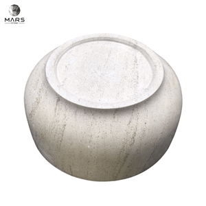 Durable Pet Dog Feeder Round Shape Beige Marble Bowl