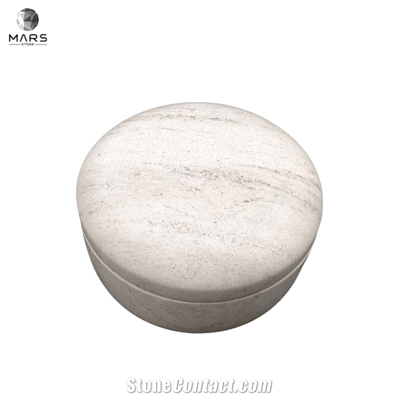 Durable Pet Dog Feeder Round Shape Beige Marble Bowl