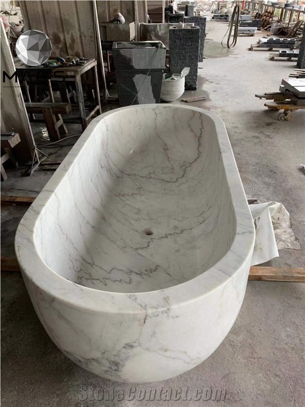 Exquisite Carving Carved Angle White Marble Bathtub