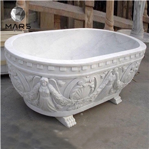 Exquisite Carving Carved Angle White Marble Bathtub