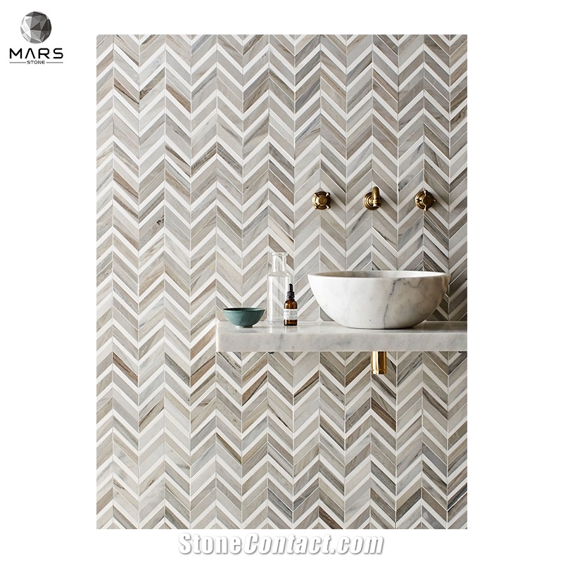 Fashion Light Grey Porcelain Chevron Calacatta Honed Basin