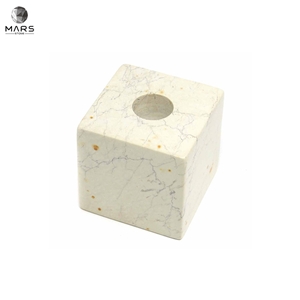 Hand Carved Cube Small Natural White Stone Candle Holder