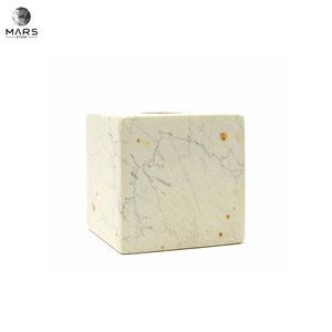 Hand Carved Cube Small Natural White Stone Candle Holder
