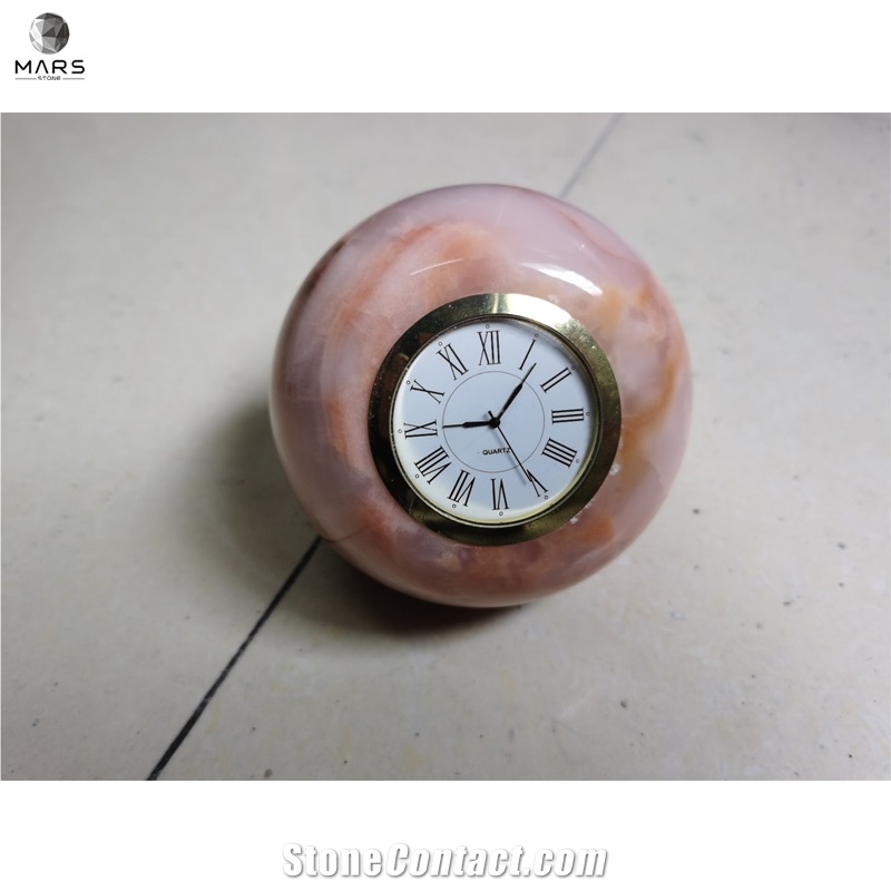 Home Decoration Products Pink Onyx Stone Round Table Clocks