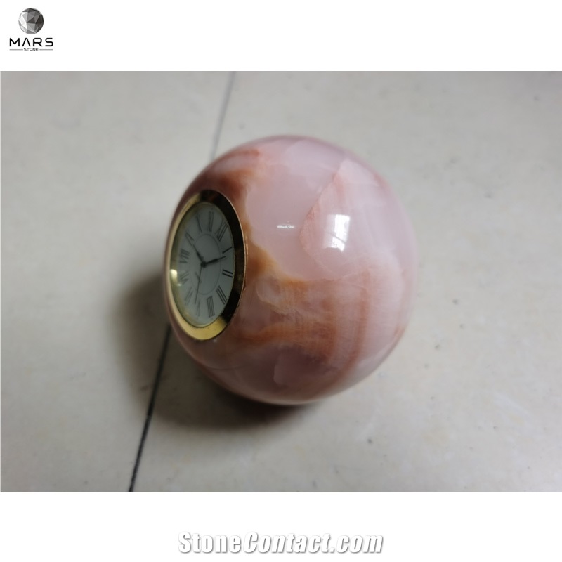 Home Decoration Products Pink Onyx Stone Round Table Clocks