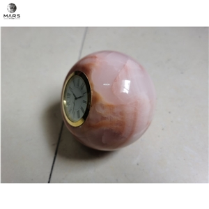 Home Decoration Products Pink Onyx Stone Round Table Clocks