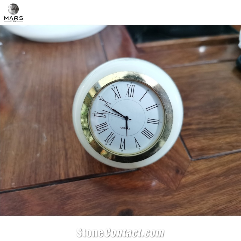 Home Decoration Products Pink Onyx Stone Round Table Clocks