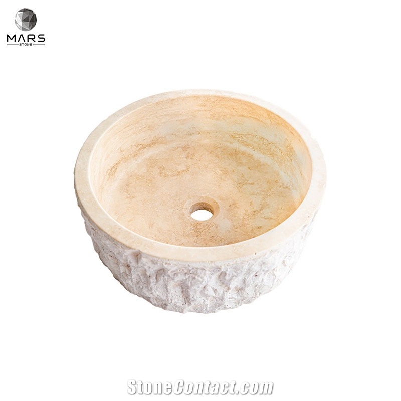 Hot Beige Travertine Stone Sink Honed Interior Hand Basin
