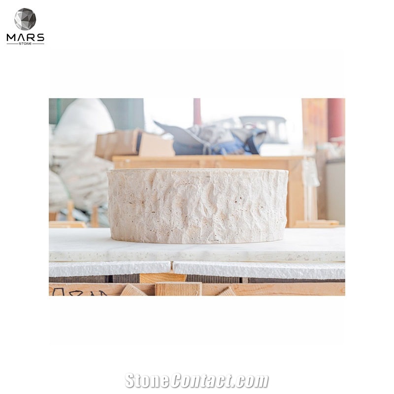Hot Beige Travertine Stone Sink Honed Interior Hand Basin