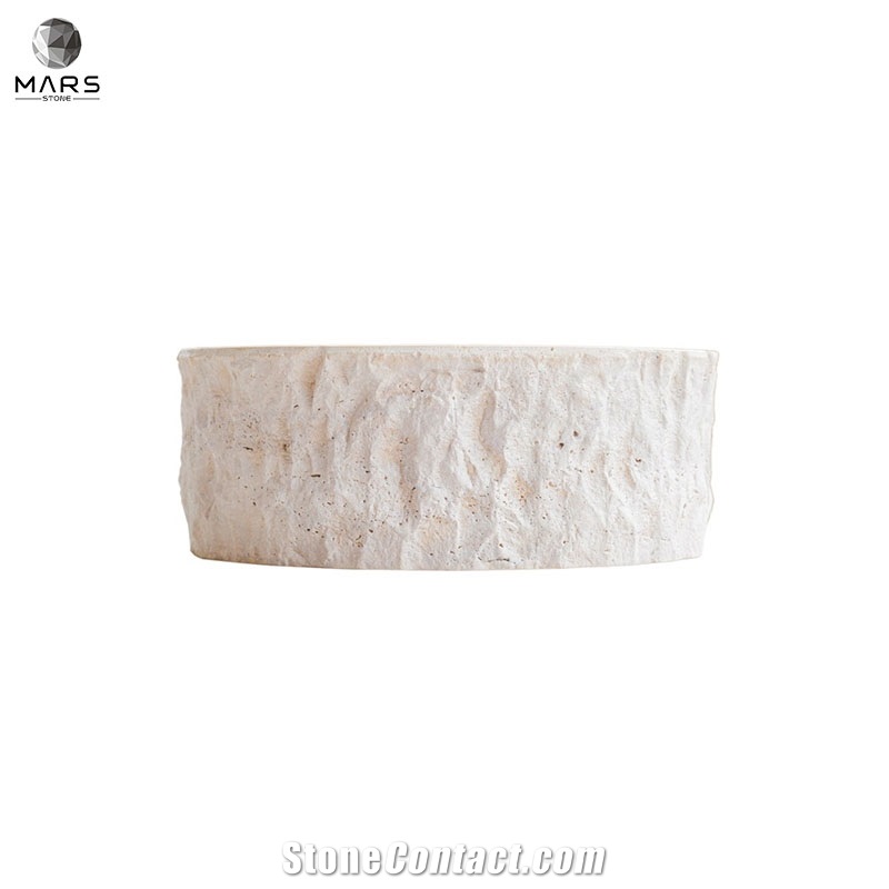 Hot Beige Travertine Stone Sink Honed Interior Hand Basin