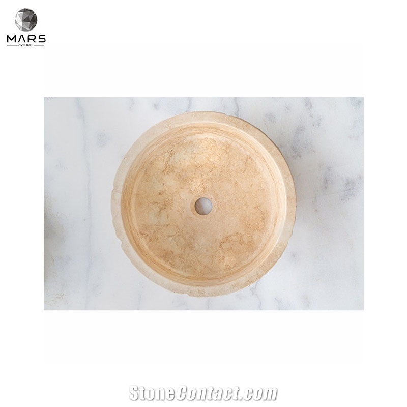 Hot Beige Travertine Stone Sink Honed Interior Hand Basin