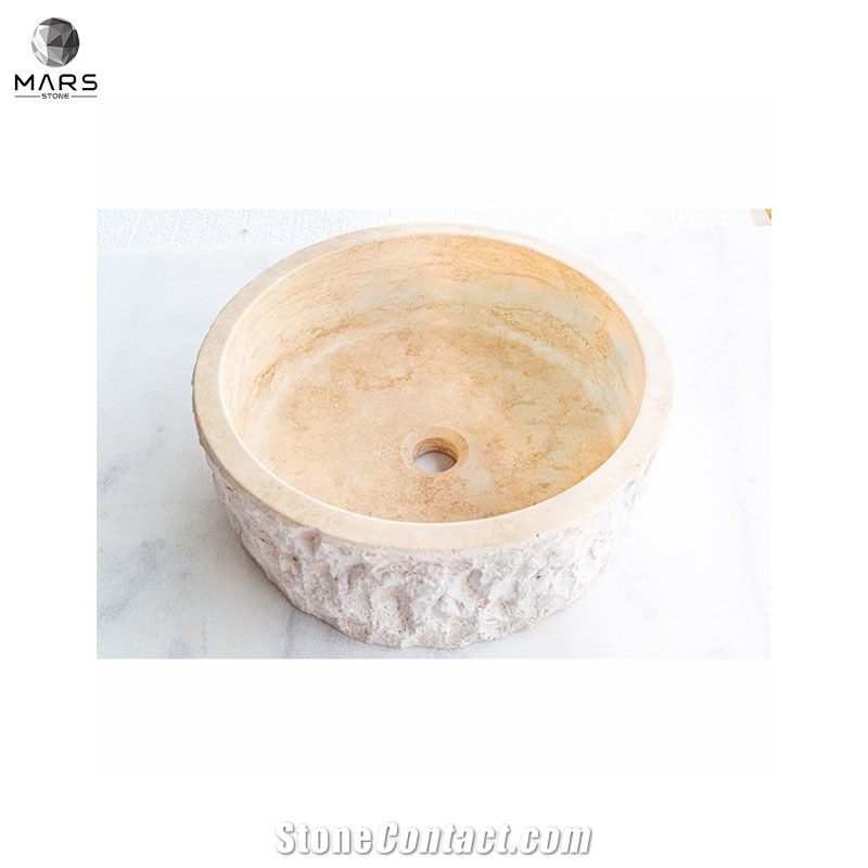 Hot Beige Travertine Stone Sink Honed Interior Hand Basin