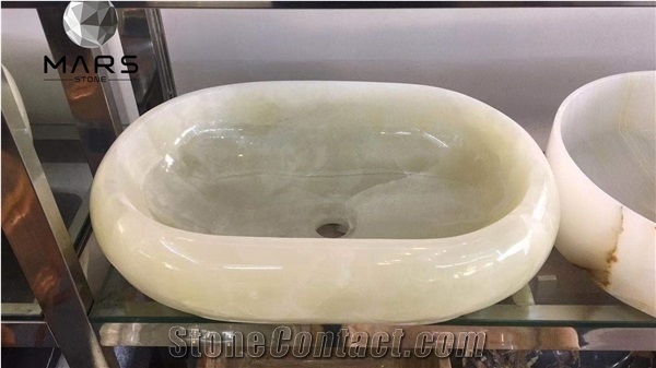 Luxury Design High Class White Onyx Bathroom Washing Basins
