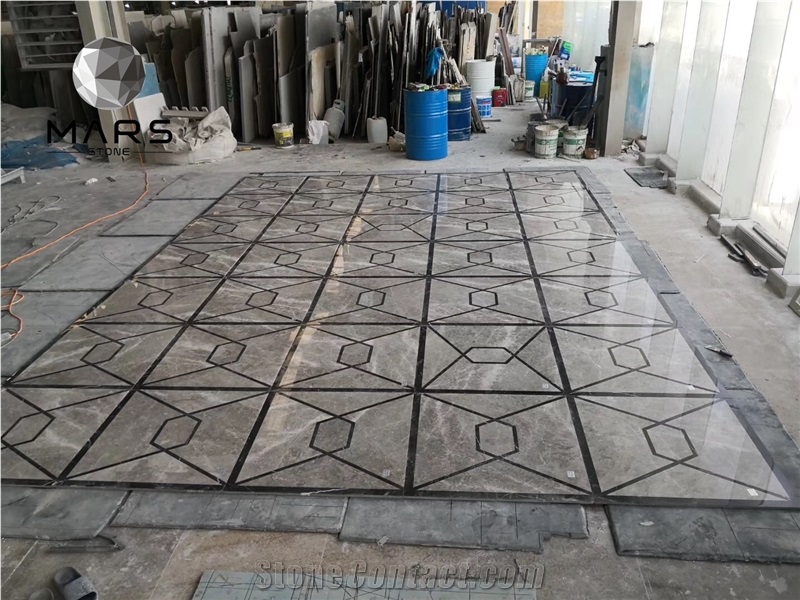 Luxury Palace Design Water Jet Medallion White Marble Floor