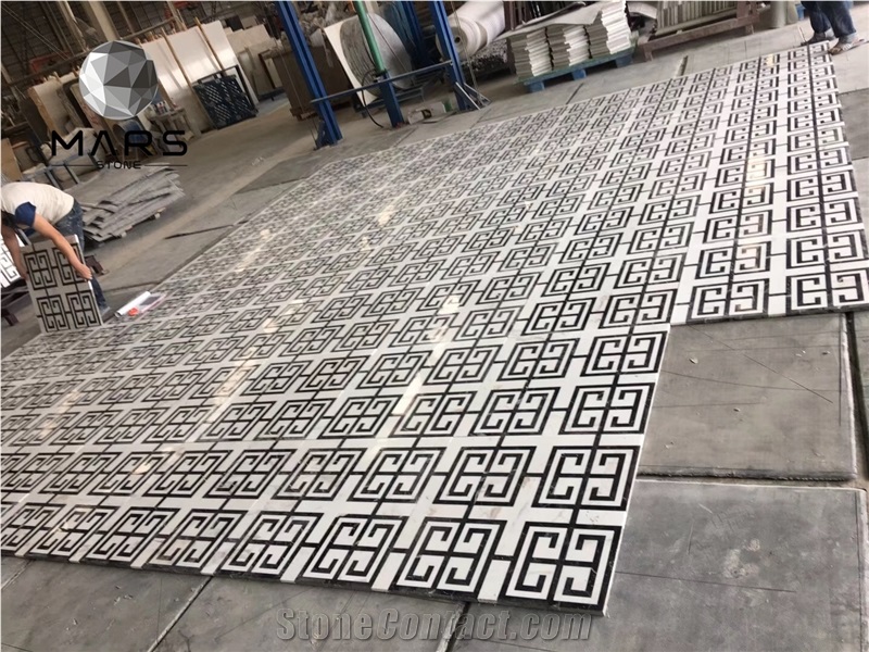 Luxury Palace Design Water Jet Medallion White Marble Floor