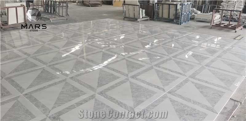 Luxury Palace Design Water Jet Medallion White Marble Floor