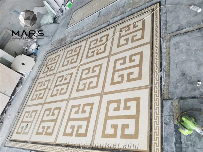Luxury Palace Design Water Jet Medallion White Marble Floor
