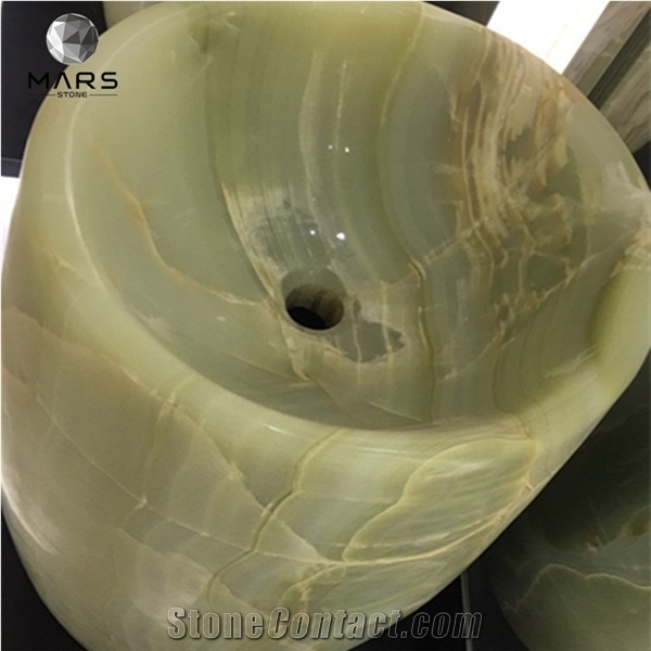 Luxury Pure Green Onyx Freestanding Barrel Pedestal Sinks