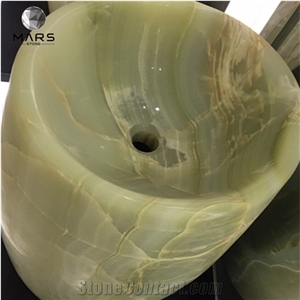Luxury Pure Green Onyx Freestanding Barrel Pedestal Sinks Luxury Pure Green Onyx Freestanding Barrel Pedestal Sinks