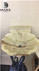 Luxury Pure Green Onyx Freestanding Barrel Pedestal Sinks