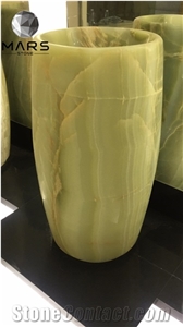 Luxury Pure Green Onyx Freestanding Barrel Pedestal Sinks